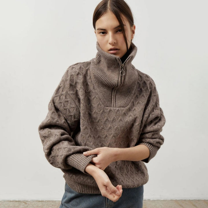 Pull Femme à Motifs avec Col Hauteur et Fermeture Éclair Chic & Stil