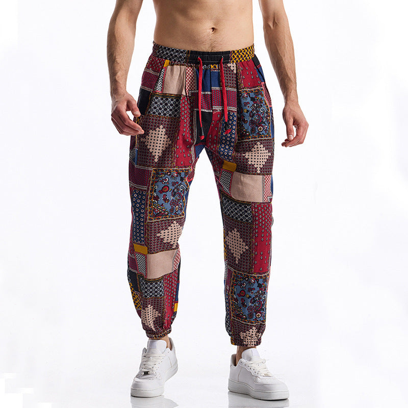 Men's casual pants with colorful pattern and elastic waistband Lune London