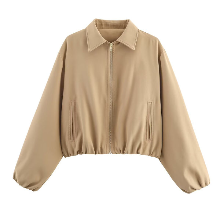 Fashionable cropped women's jacket with decorative zipper and elastic hem Lune London
