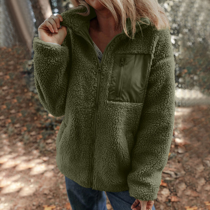 Fleece jacket for women with high collar and practical breast pocket Lune London