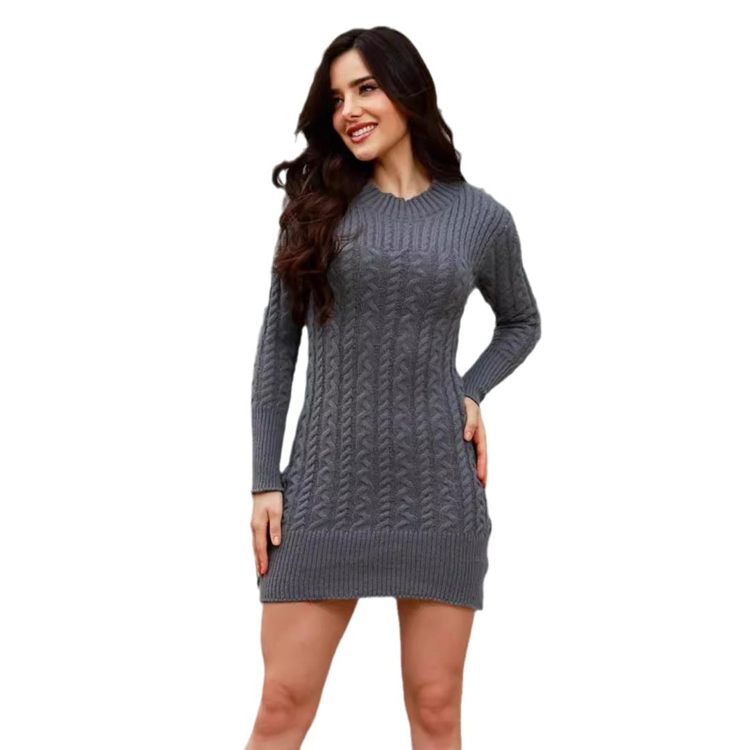 Knit dress for women with an artistic braid pattern and a fitted cut Lune London