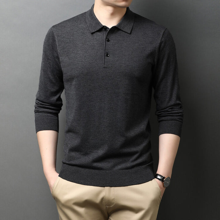 Lune London Elegant knit sweater for men with polo collar and button placket