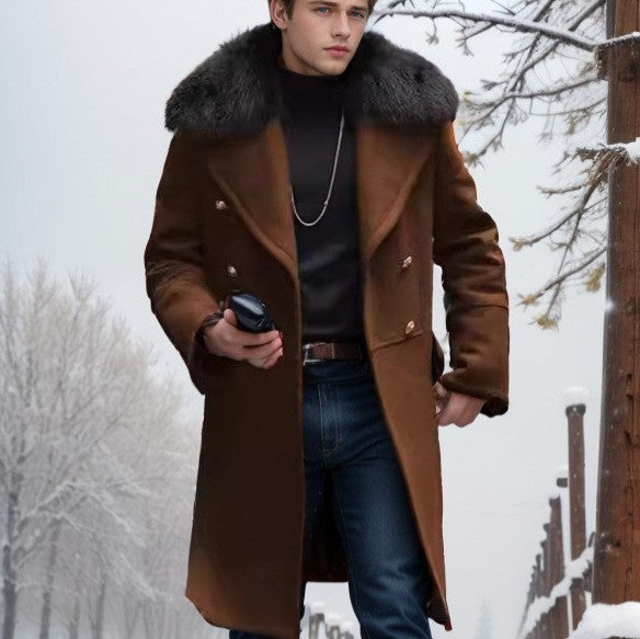 Men's Elegant Wool Jacket with Faux Fur Collar Lune London
