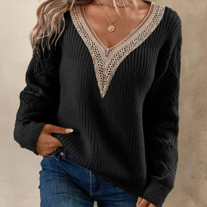Knitted sweater for women with a refined crochet neckline Lune London