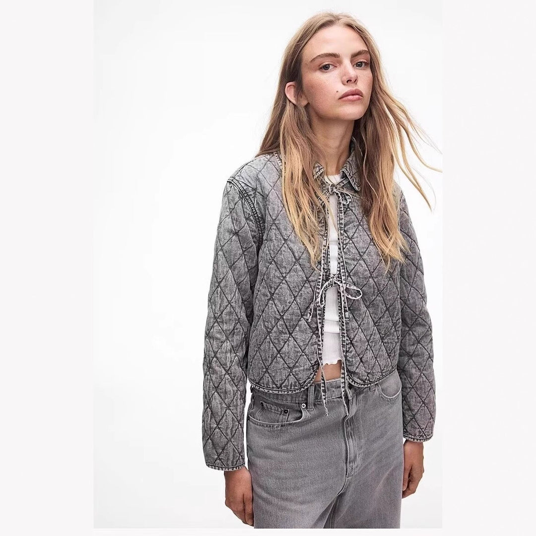 Ladies quilted transitional jacket with adjustable waist cord Lune London