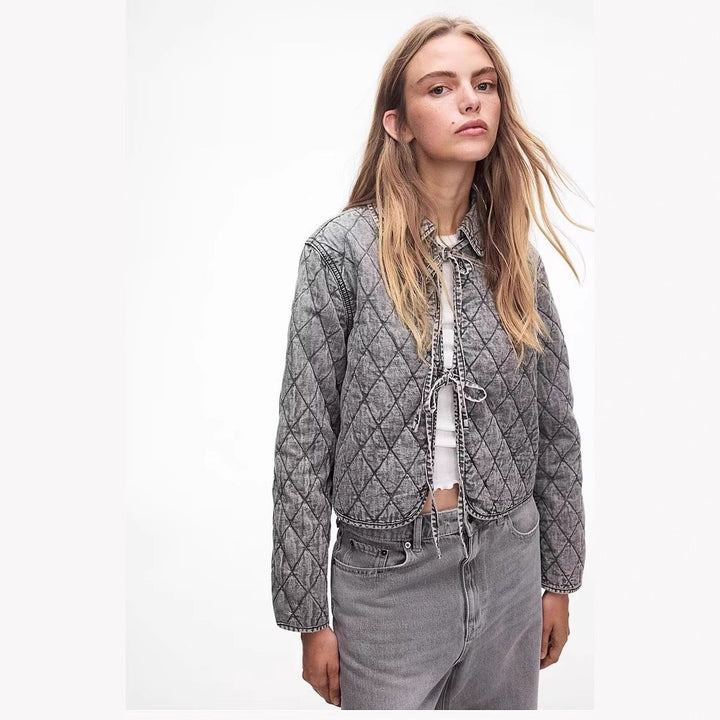Ladies quilted transitional jacket with adjustable waist cord Lune London