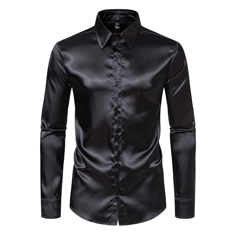 Men's Elegant Satin Shirt with Shimmering Finish and Classic Collar Lune London
