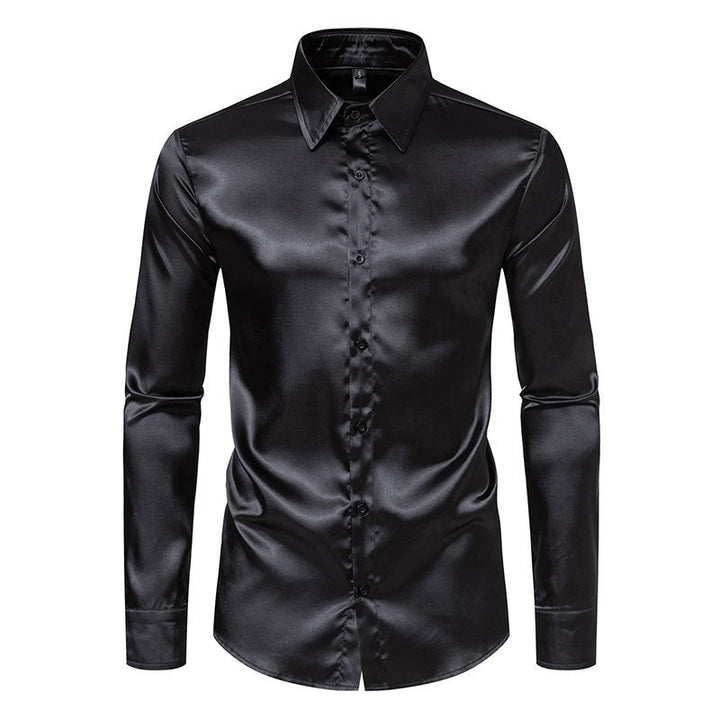 Men's Elegant Satin Shirt with Shimmering Finish and Classic Collar Lune London