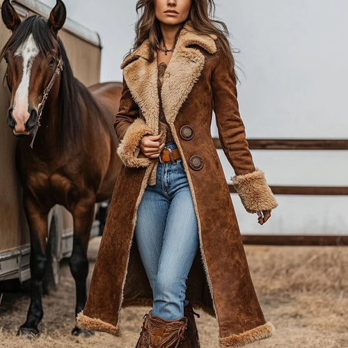 Ladies Elegant Fur Coat with High Collar Treatment Lune London