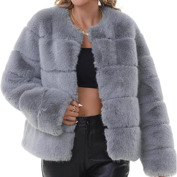 Women Fashion Faux Fur Jacket with Textured Design Lune London
