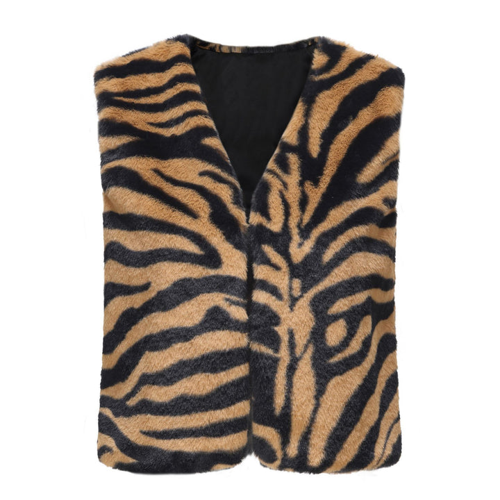 Ladies Elegant Faux Fur Jacket with Modern Zebra Stripes Lune London