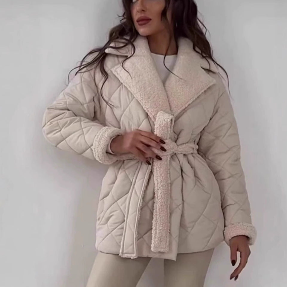 Ladies quilted winter coat with soft lining and belt Lune London