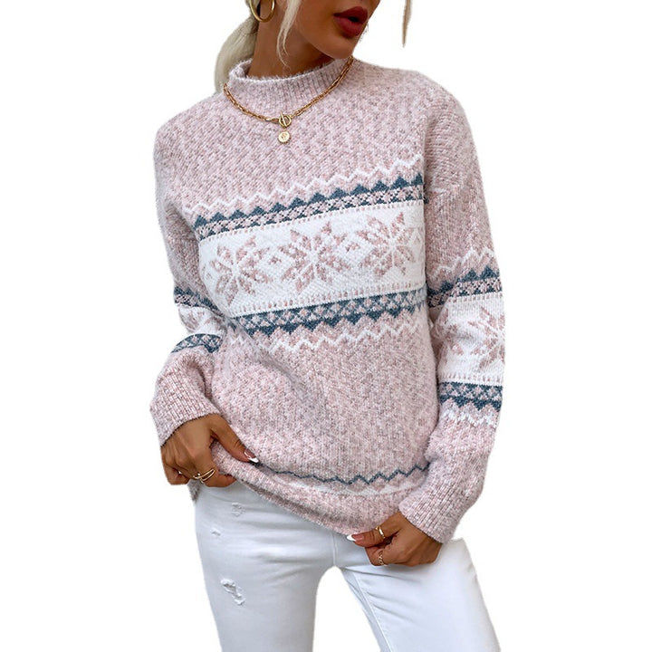 Ladies oversized plush pullover with Christmas pattern and high collar Lune London