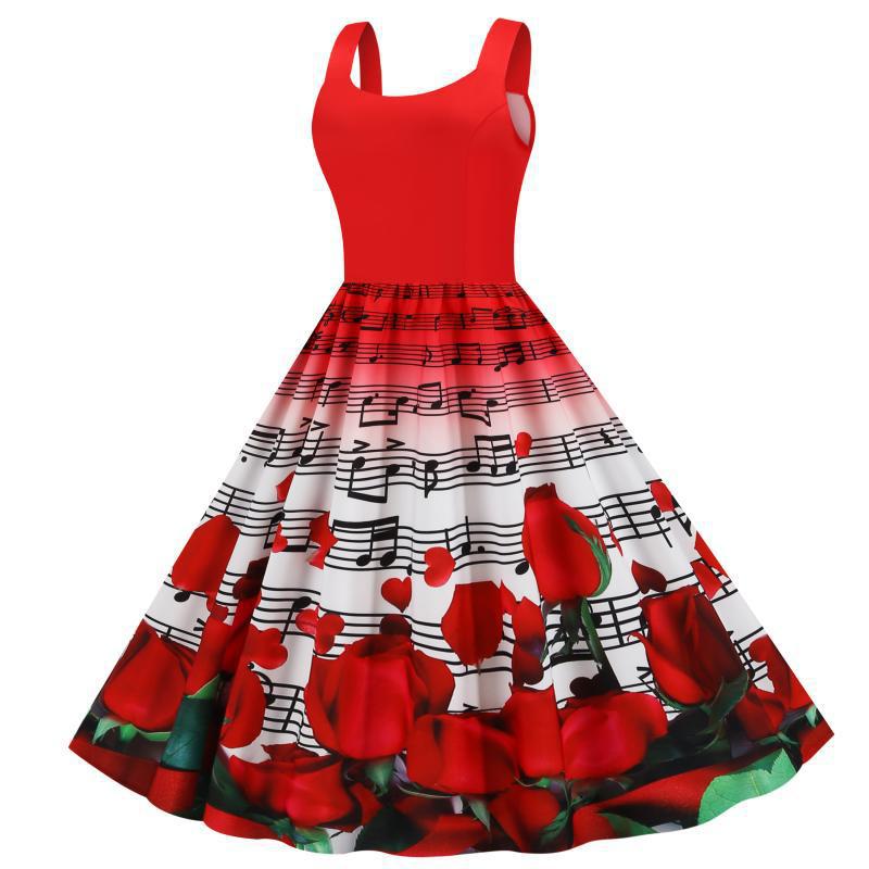 Robe swing pour femmes avec motif de rose musicale et jupe évasée Chic & Stil