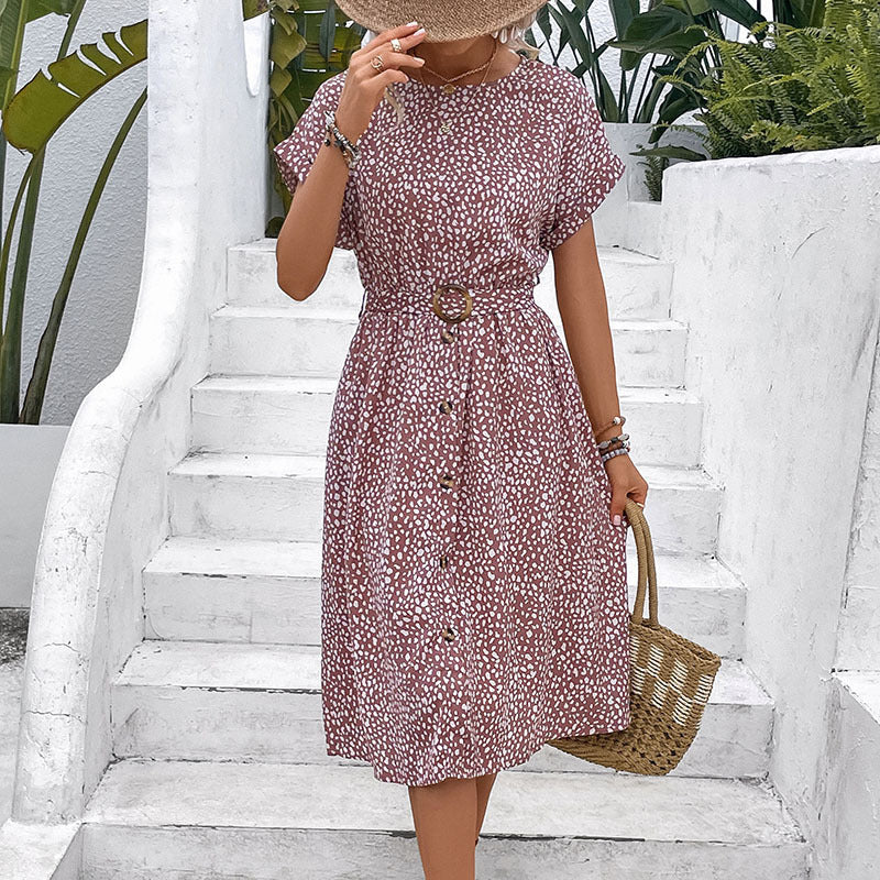 Stylish belted button midi dress for women with elegant polka dots Lune London