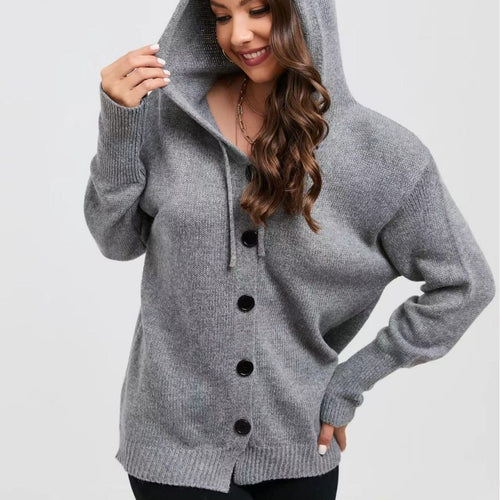 Casual knit cardigan for women with hood and large buttons Chic und Stil