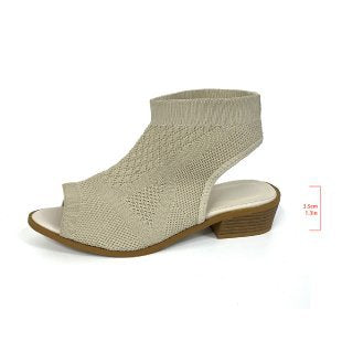 Ladies Open Mules with Knitted Design and Retro Block Heel Lune London