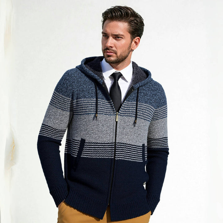 Design coat for men with hood and structured knitted pattern Lune London