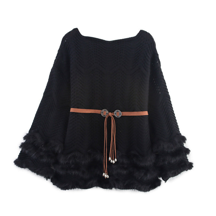 Ladies elegant cardigan with decorative belt and fur finish Lune London