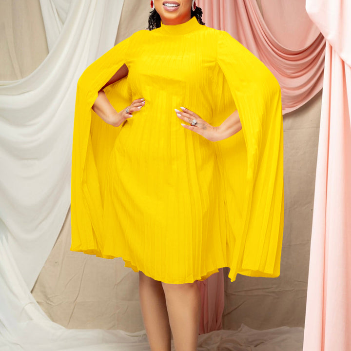 Pleated cape dress for ladies with high collar and long sleeves Lune London