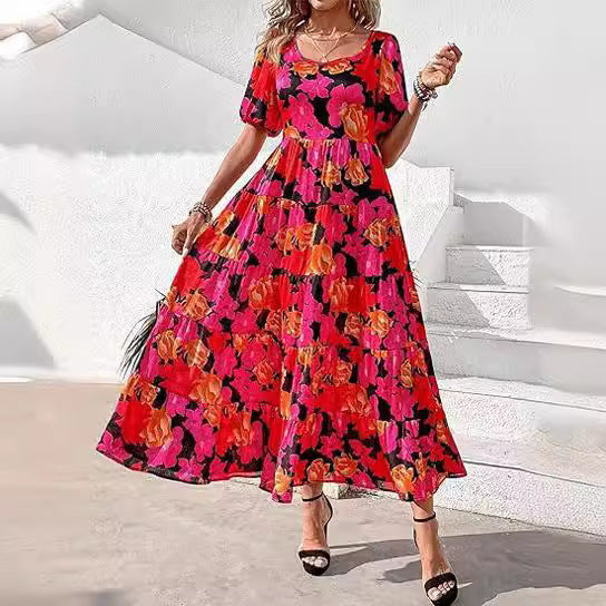 Maxi dress for women with flowing hem and floral pattern Lune London
