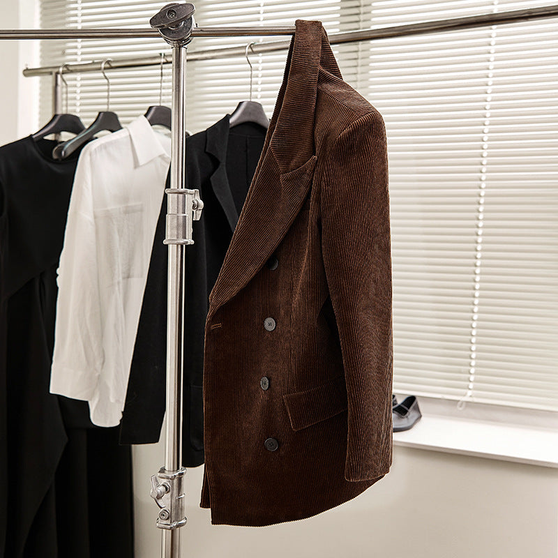 Blazer élégant en cord pour femmes avec double rangée de boutons et coupe classique Chic & Stil