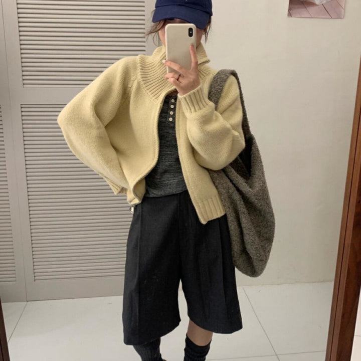 Cardigan pour femme avec col haut et fermeture éclair pratique Chic & Stil