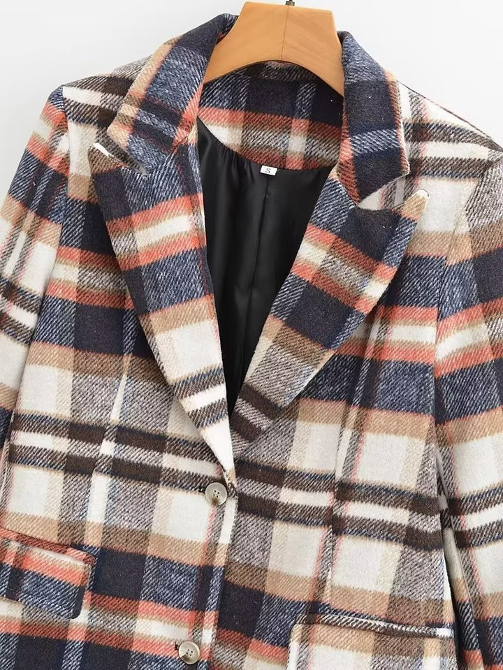 Veste blazer à carreaux pour femmes avec poches élégantes Chic & Stil