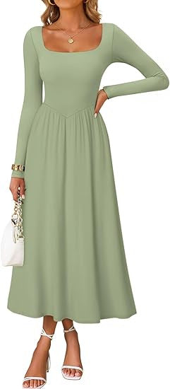 Robe midi élégante pour dames avec col carré et manches longues Chic & Stil