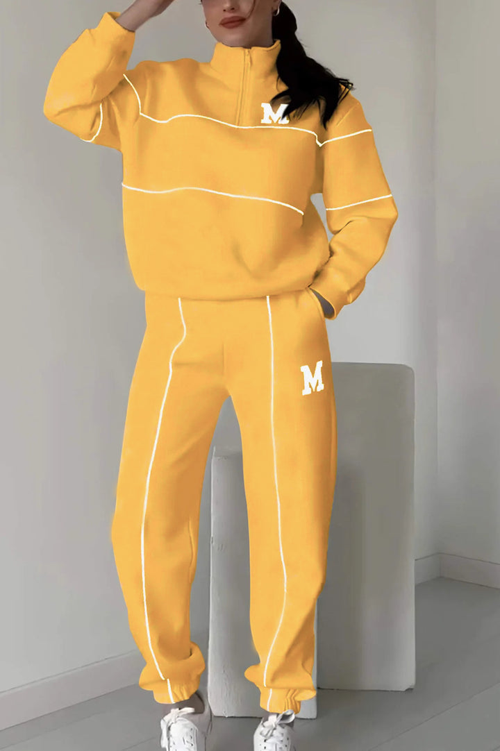 Ensemble de vêtements de détente sportifs pour femmes avec demi-fermeture éclair et taille élastique Chic & Stil