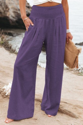 Light linen pants for women with elastic waist and wide fit Lune London