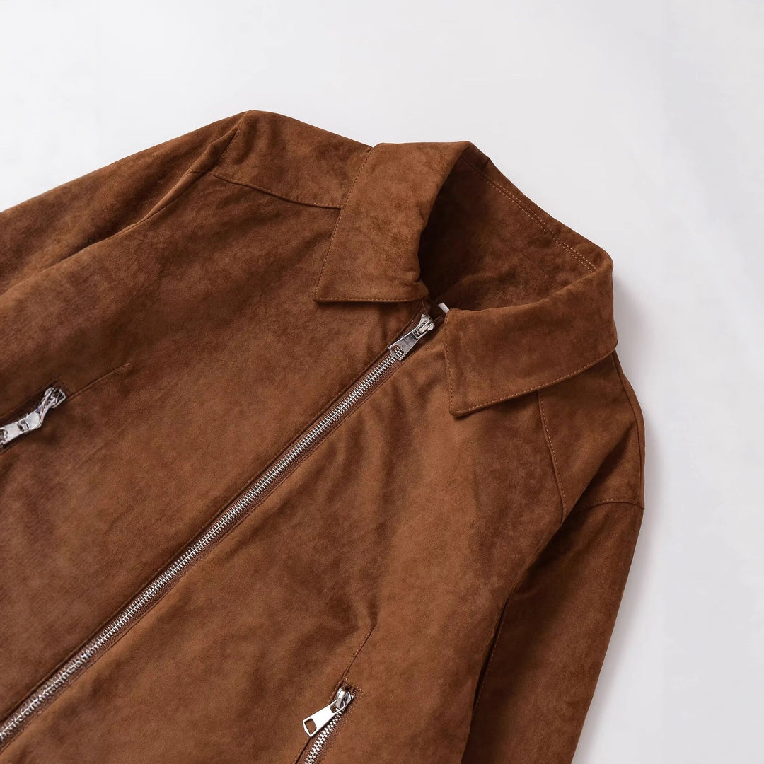 Femme veste en simili cuir à la mode avec des éléments de fermeture éclair élégants Lune London