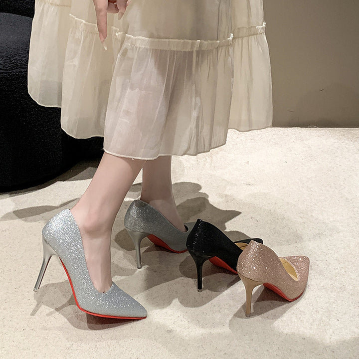 Ladies Sparkling Heels with a sleek pointed toe design and a non-slip insole Lune London