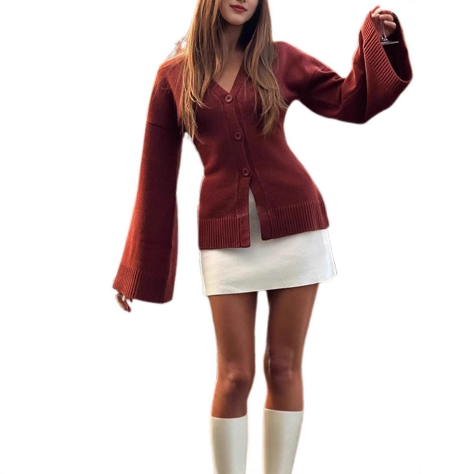 Lune London women's transition knit jacket with wide sleeves and button closure