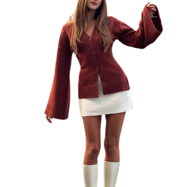 Lune London women's transition knit jacket with wide sleeves and button closure