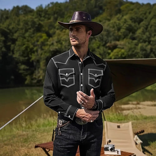 Men's western shirt with contrasting stitching and chest pockets Lune London