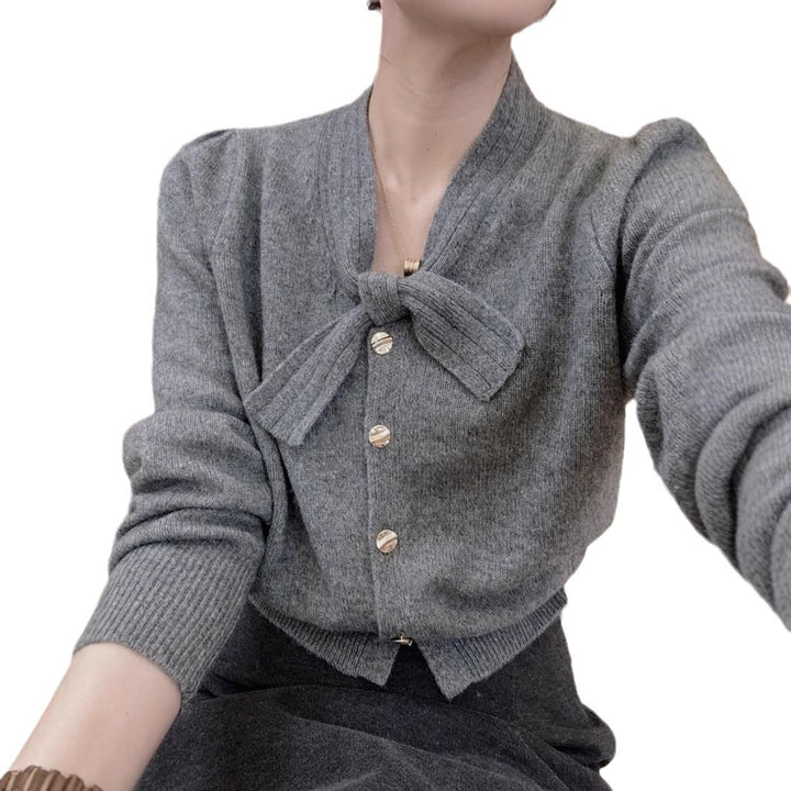 Elegant knitted jacket for women with bow accent and high-quality buttons Lune London