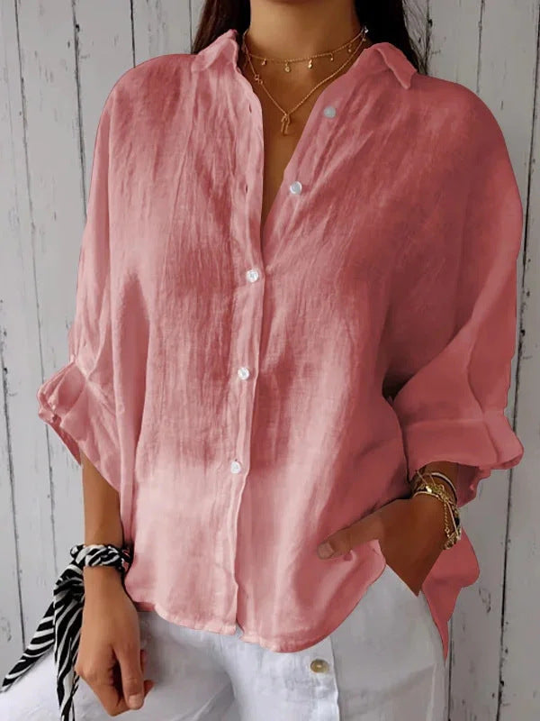Women Light and Airy Blouse in Pure Linen with Button Placket and Wide Sleeves Lune London