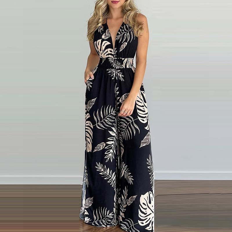 Halter jumpsuit women with wide legs and side slits Lune London