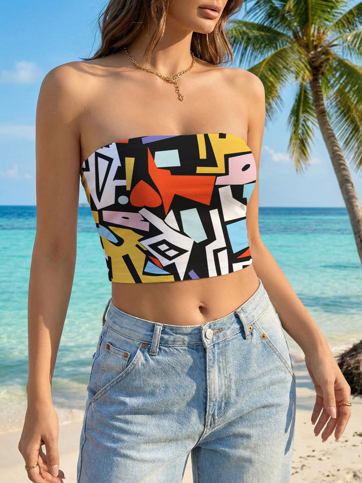 Women's Bandeau Top with Creative Marble Design Lune London