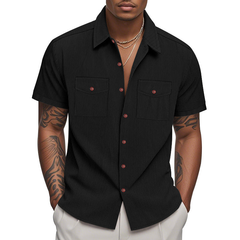 Short sleeve shirt for men with a practical striped pattern and two chest pockets Lune London