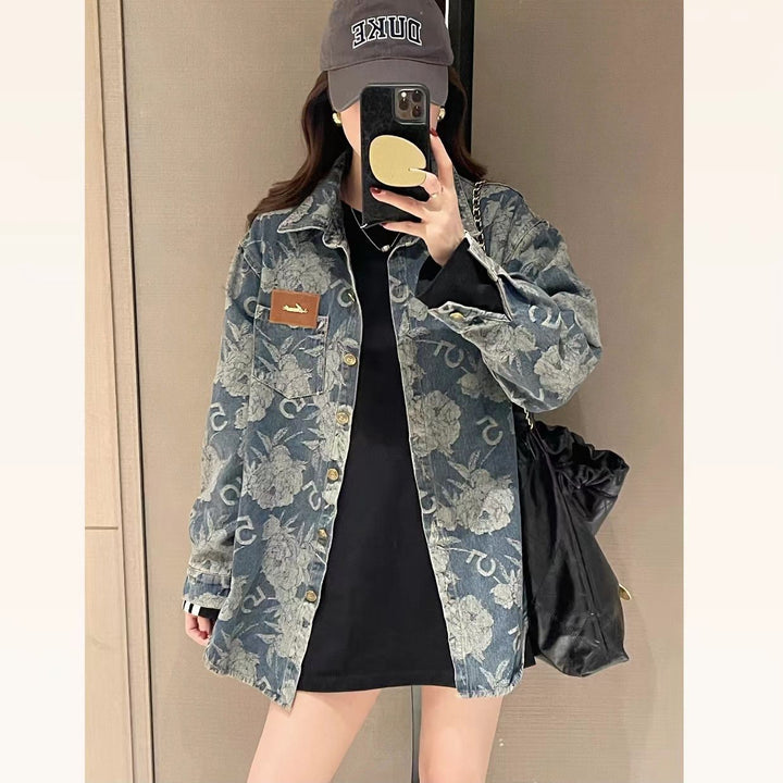 Veste en denim pour femmes avec motifs floraux Chic & Stil