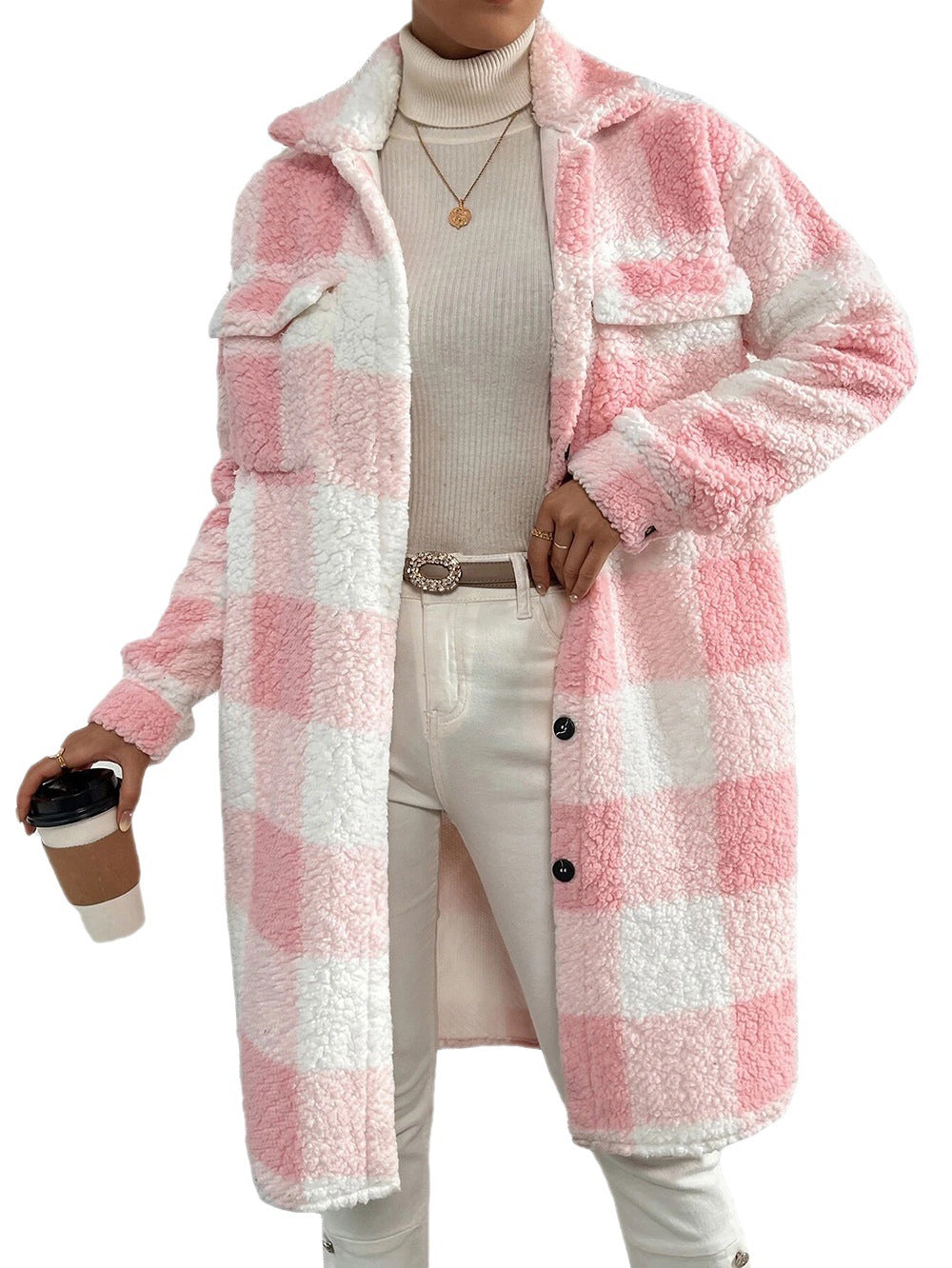 Cozy fleece jacket for women with a chic plaid design