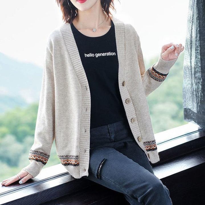 Knit jacket for women with artistic embroidery details and button closure Lune London