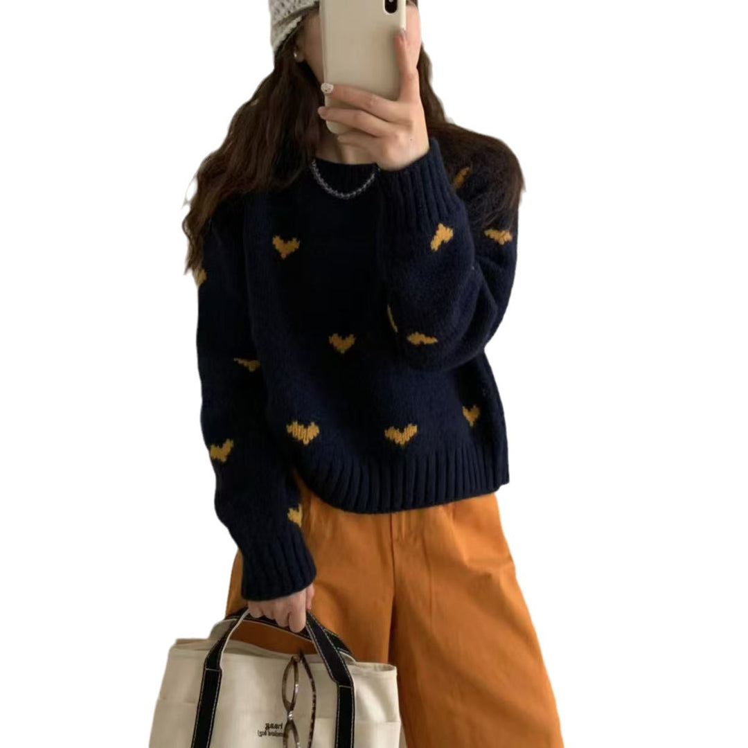 Women knitted sweater with heart pattern and wide band Lune London