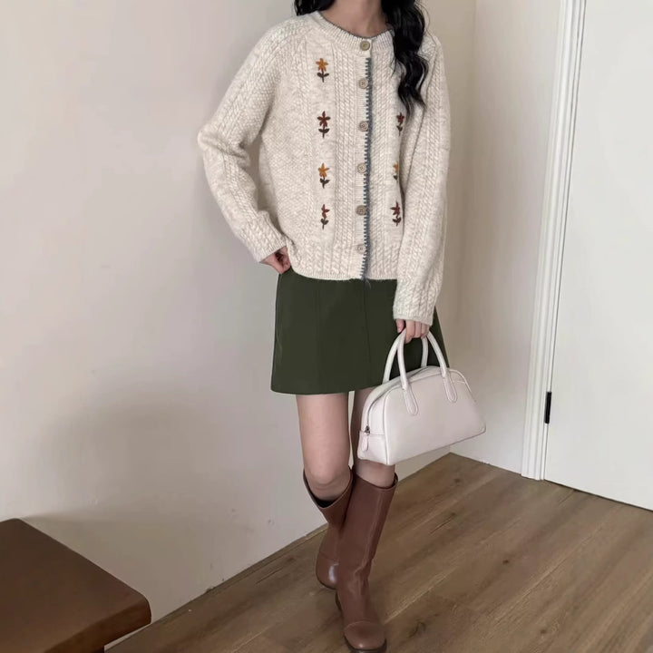 Ladies' knit jacket with floral design and high-quality button details Lune London