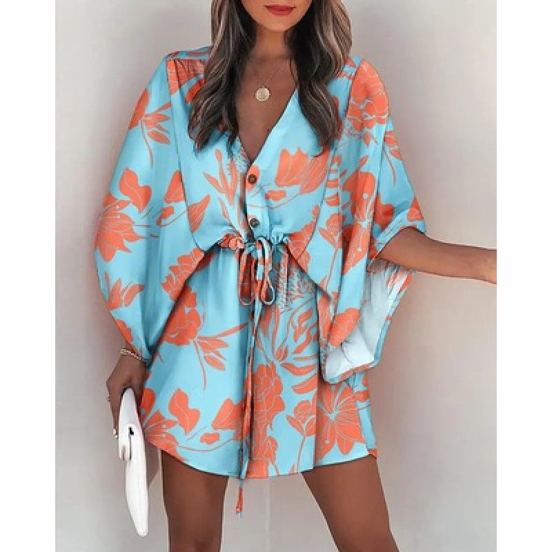 Floral print wrap dress for women with belt Lune London