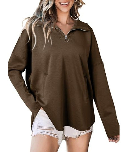 Classic oversized sweater for women with half zip and side pockets Lune London