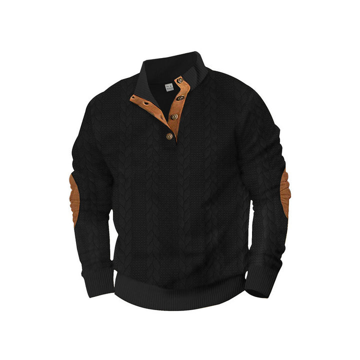 Modern knit sweater for men with high collar and contrasting accents Lune London