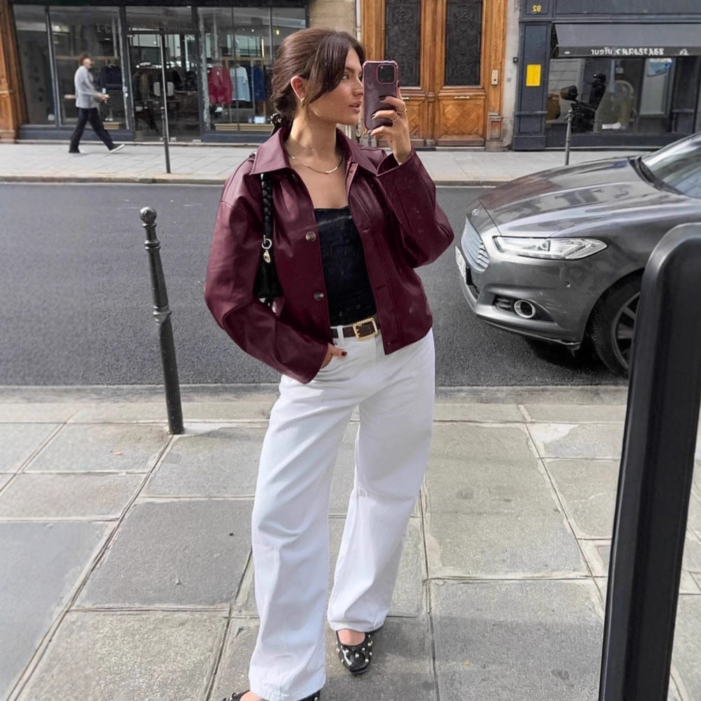 Synthetic leather jacket for women with a chic design and elegant details Lune London